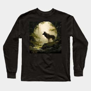 Mystic Wolf in Enchanted Forest Long Sleeve T-Shirt